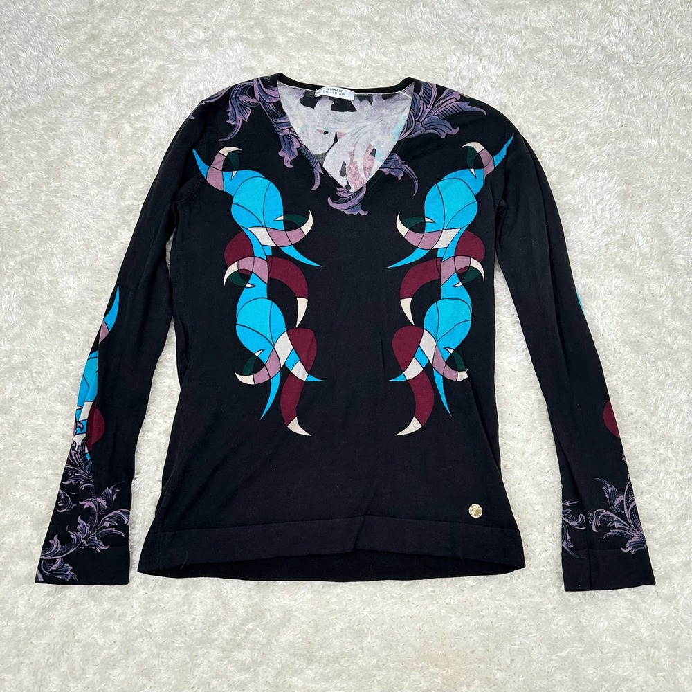 Versace Collection Women's V Neck Sweater Print Designer Luxury